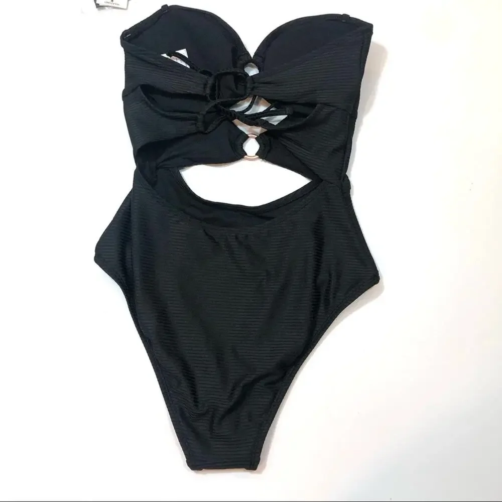 Hula Honey Black ribbed one piece swimsuit
